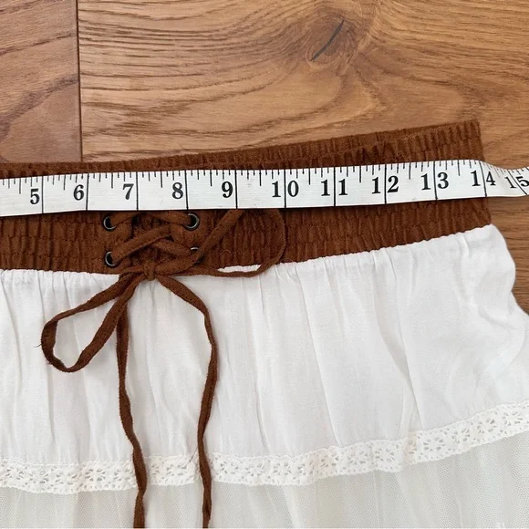 Lapis White Lace Maxi Skirt with Brown Waistband - Picture 12 of 15